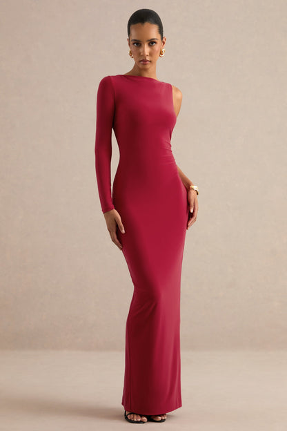 Kestrel | Red Round-Neck One Sleeve Maxi Dress