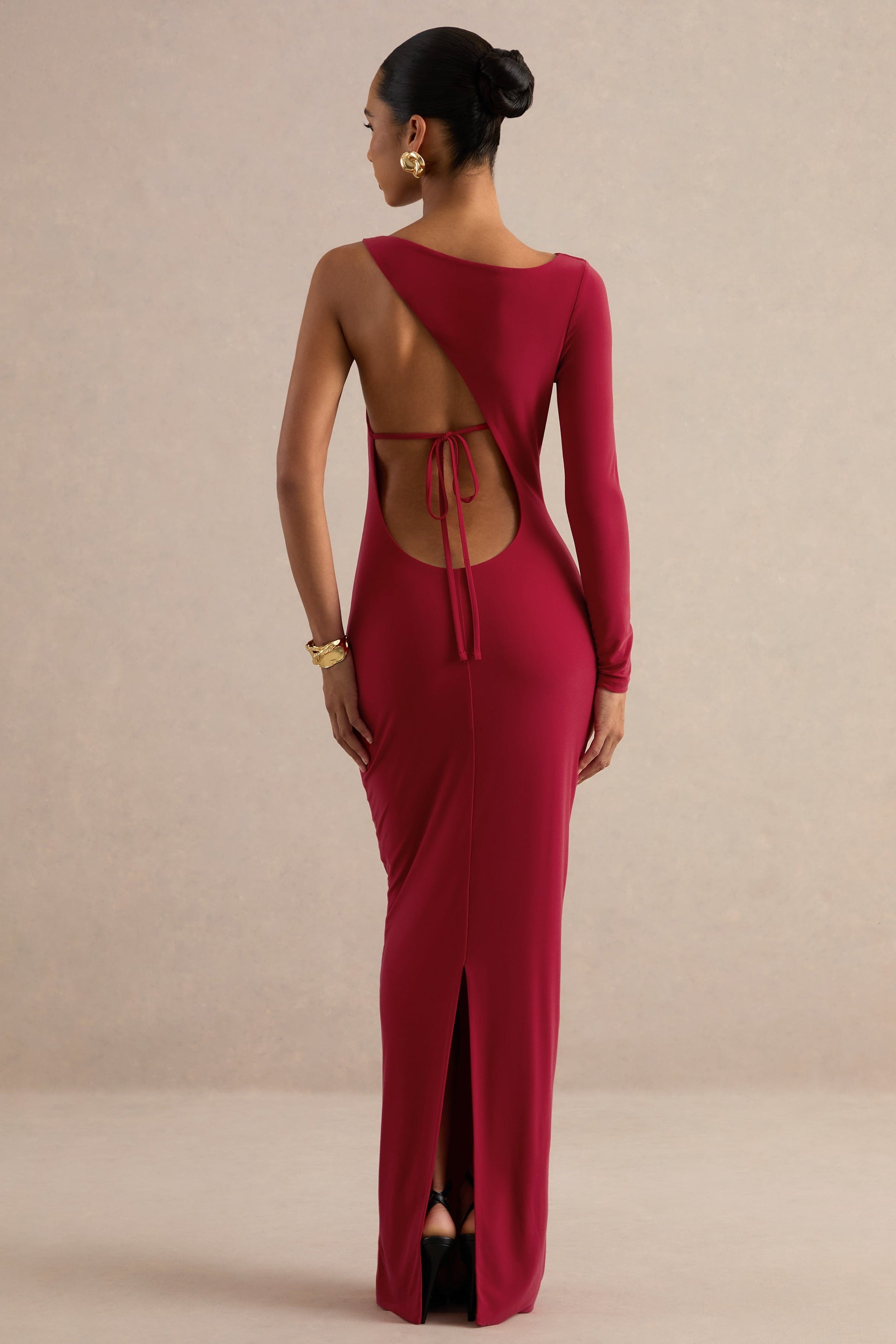 Kestrel | Red Round-Neck One Sleeve Maxi Dress