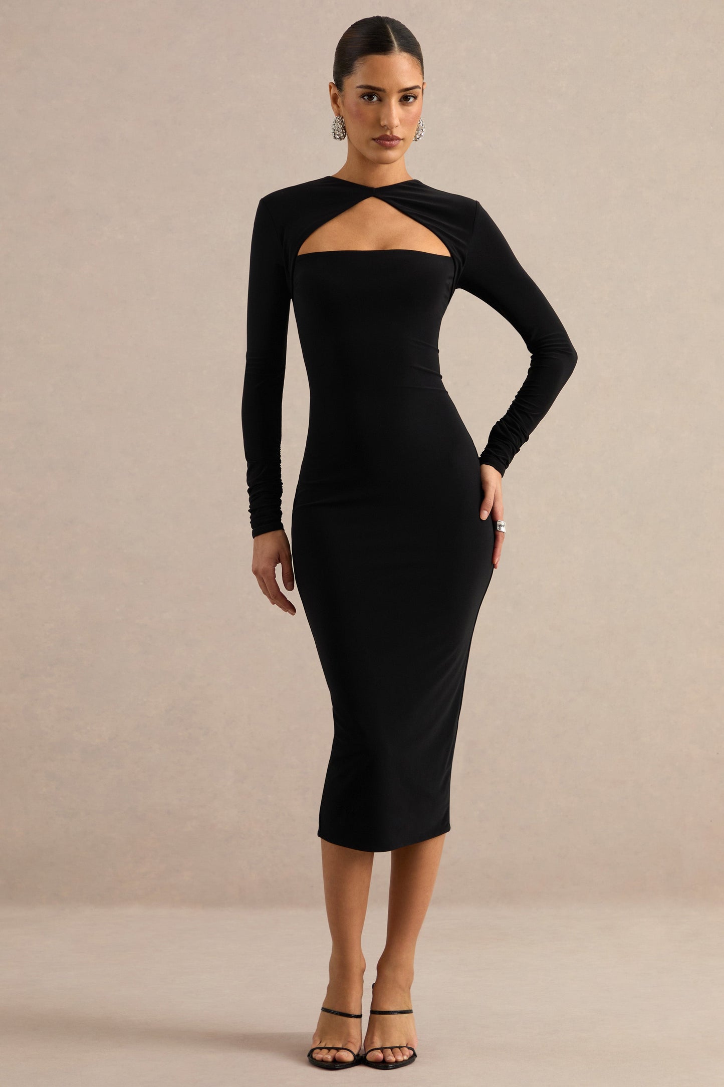 Filomena | Black Round-Neck Midi Dress With Cut-Out
