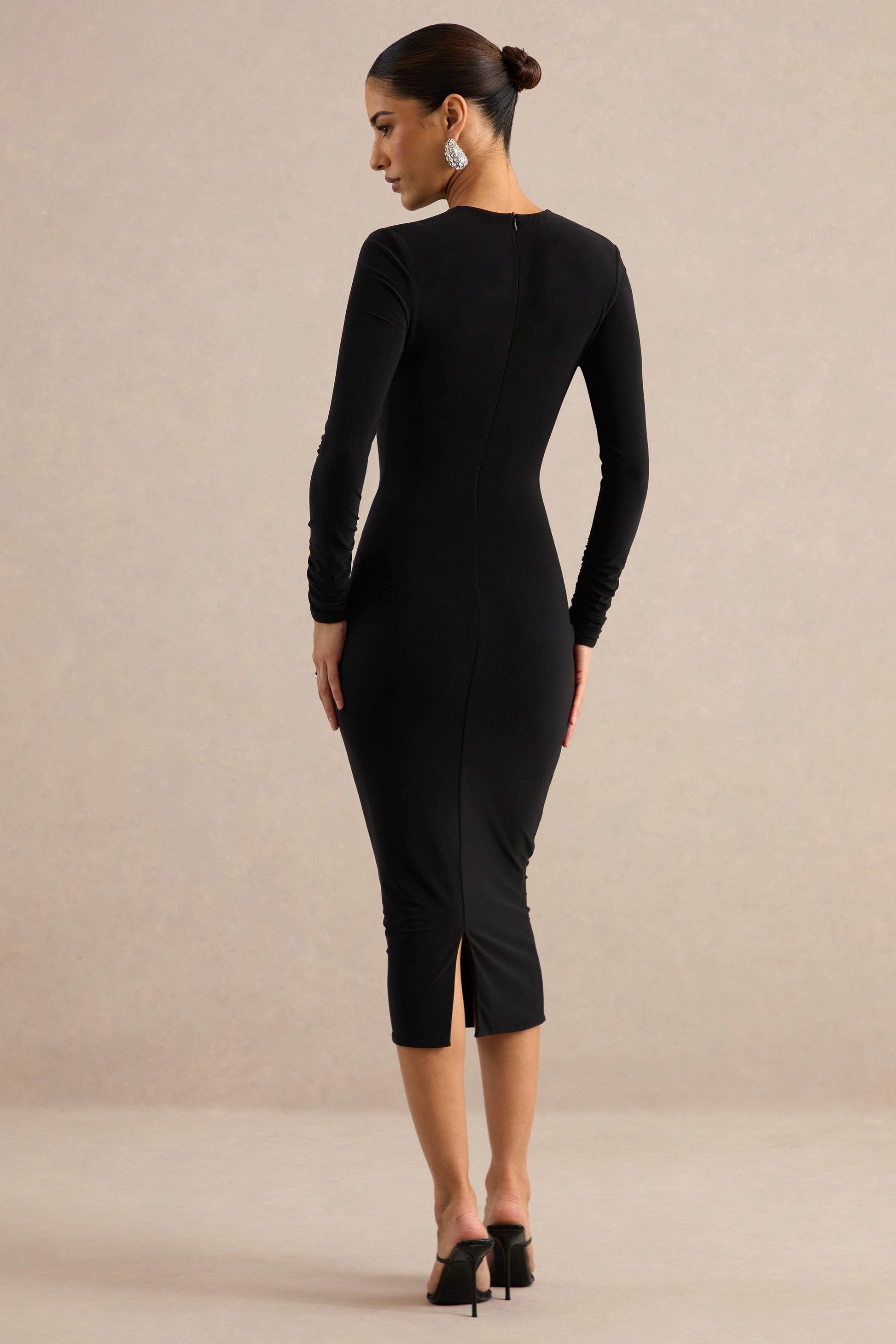 Filomena | Black Round-Neck Midi Dress With Cut-Out