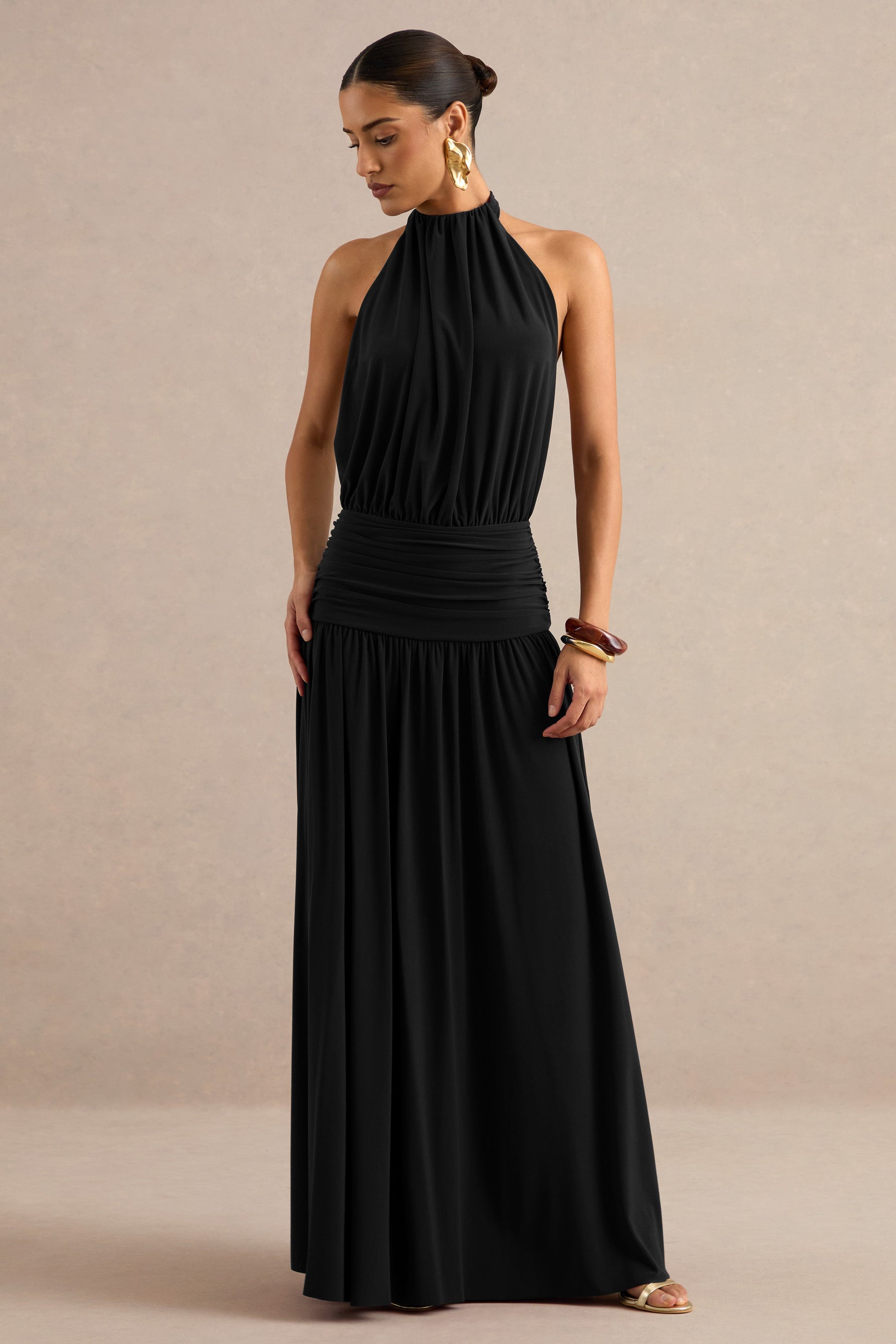 Hilarie | Black Halter-Neck Maxi Dress