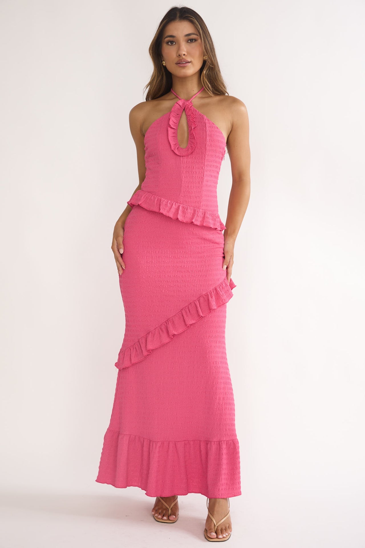 NADIA HALTER MAXI DRESS FUCHSIA PINK