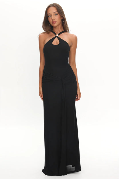 Solange Maxi Dress Black Halter Long Dress