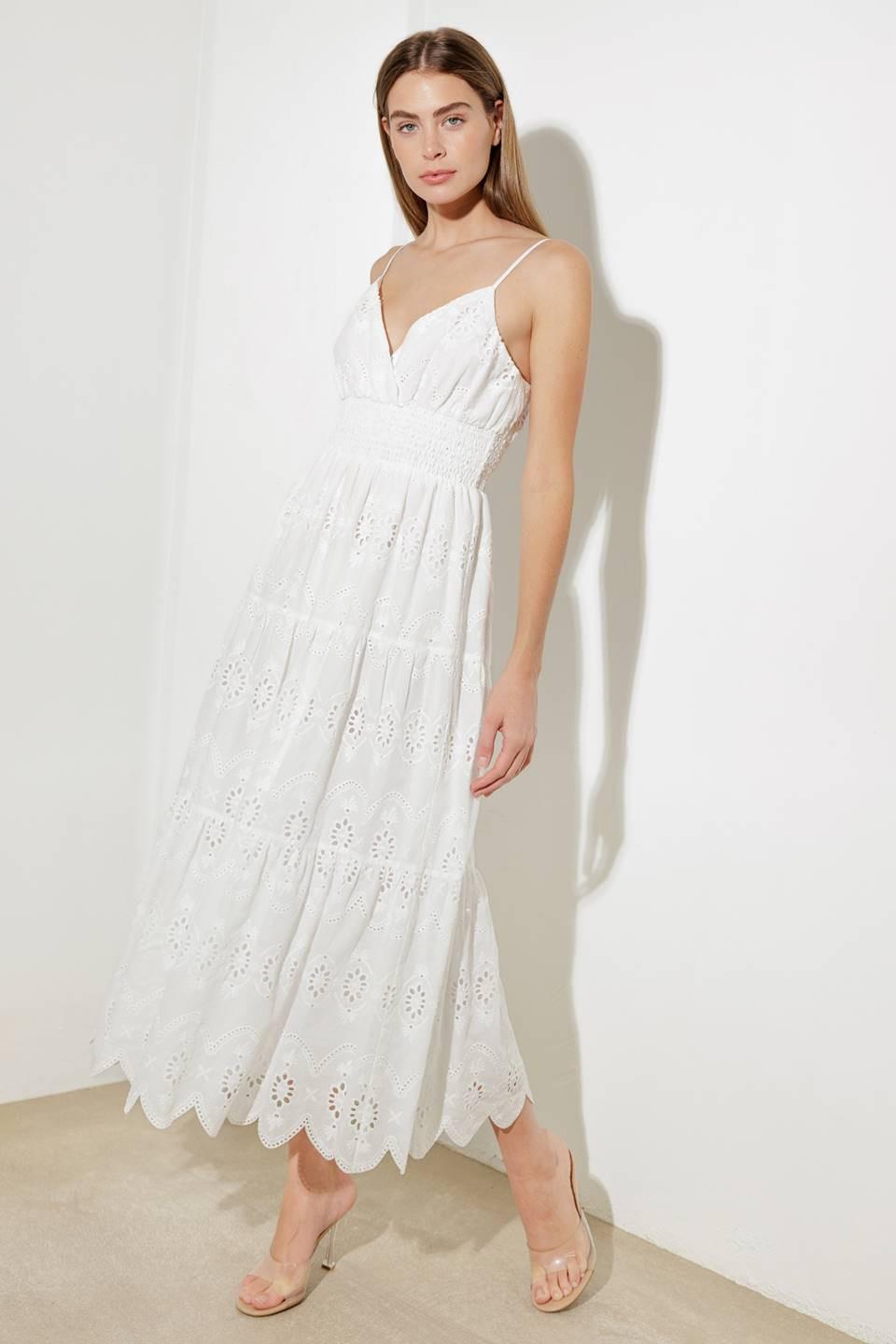 LUMINOUS BLISS EYELET MIDI DRESS