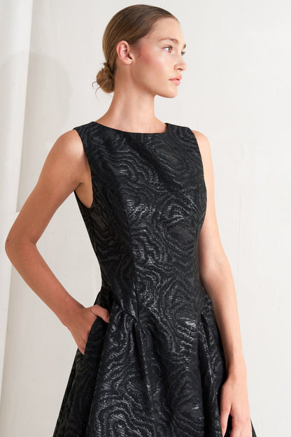TEXTURED BLACK MIDI DRESS WITH OPEN BACK FINAL