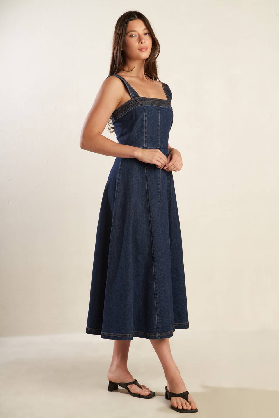 AUTUMN ESCAPE DARK DENIM MIDI DRESS