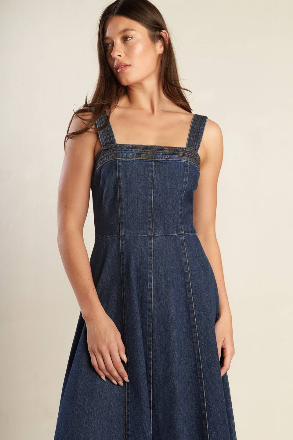 AUTUMN ESCAPE DARK DENIM MIDI DRESS