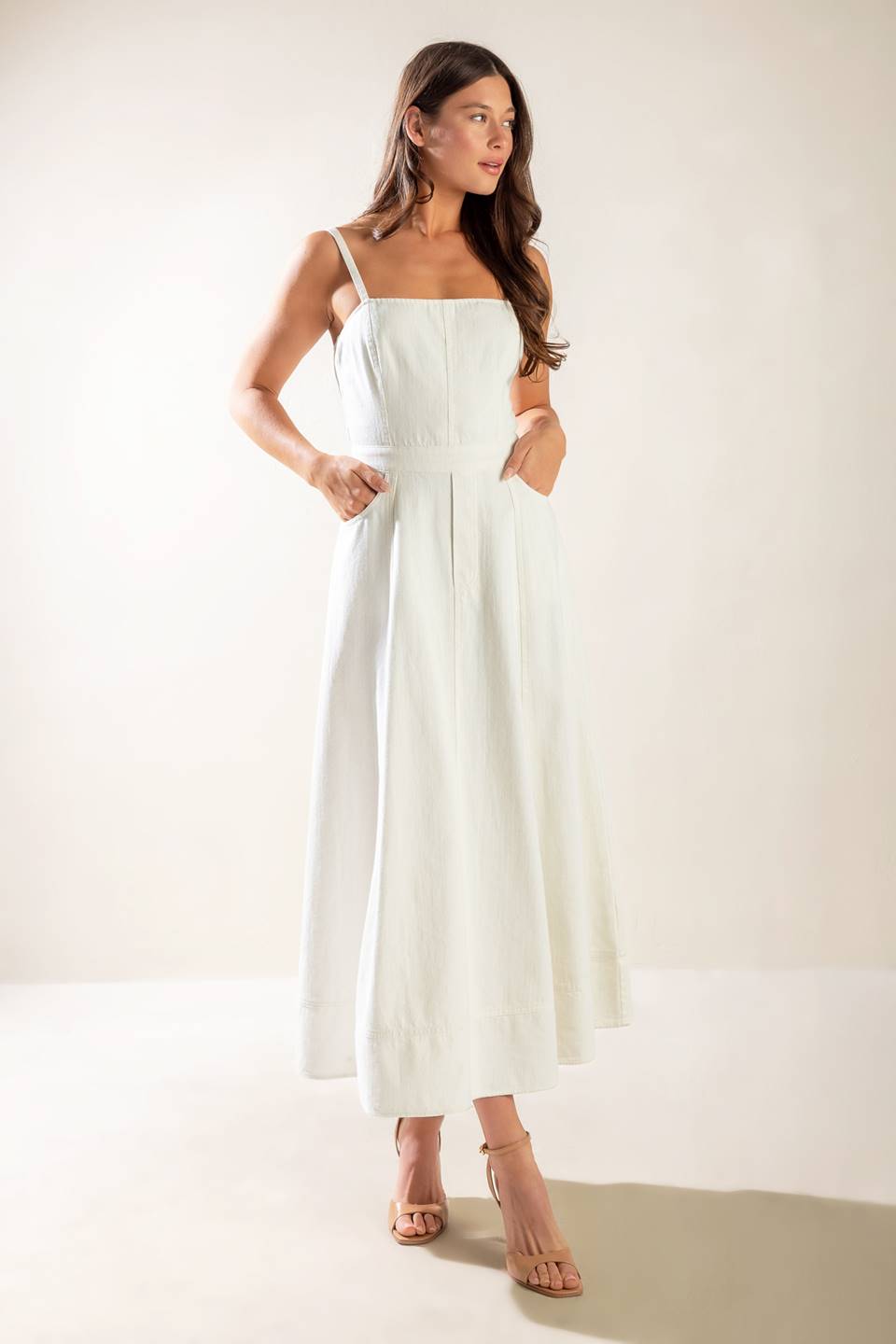 LET'S GO FOR A WALK WHITE LACE UP BACK MIDI DRESS