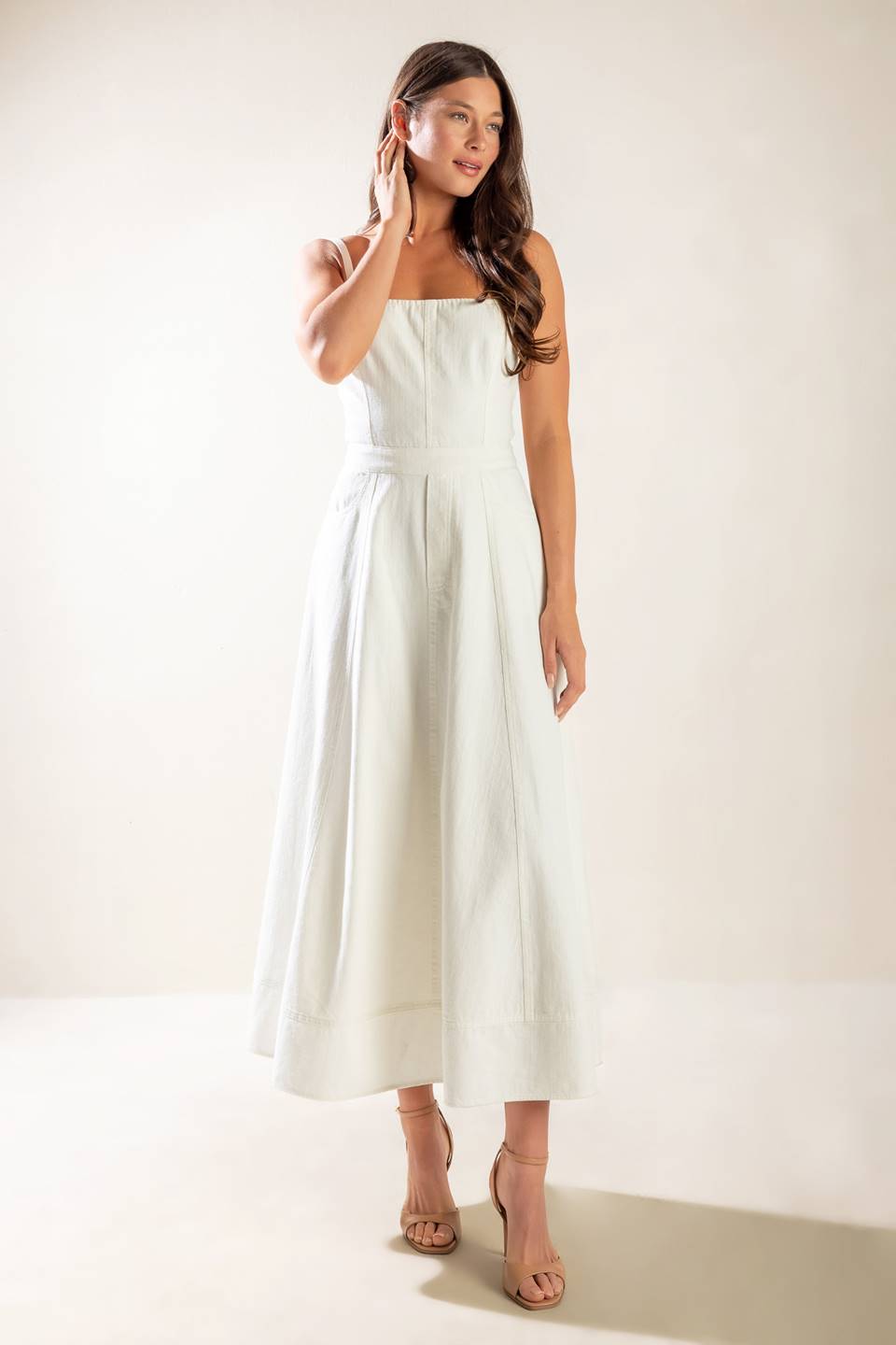 LET'S GO FOR A WALK WHITE LACE UP BACK MIDI DRESS