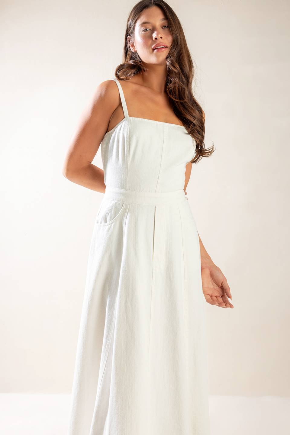 LET'S GO FOR A WALK WHITE LACE UP BACK MIDI DRESS