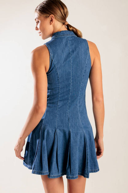 WHERE I WANT TO BE BUTTON FRONT DENIM MINI DRESS