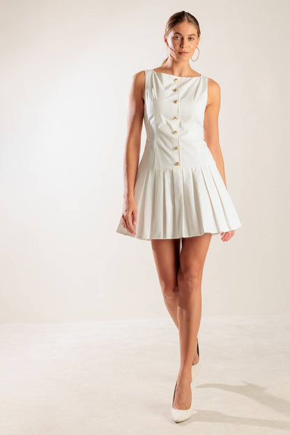 NO COMPARISONS PLEATED SKIRT MINI DRESS WHITE- FINAL