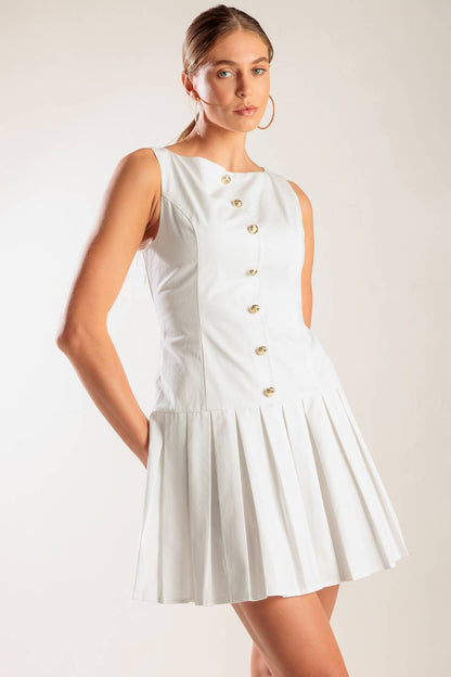 NO COMPARISONS PLEATED SKIRT MINI DRESS WHITE- FINAL