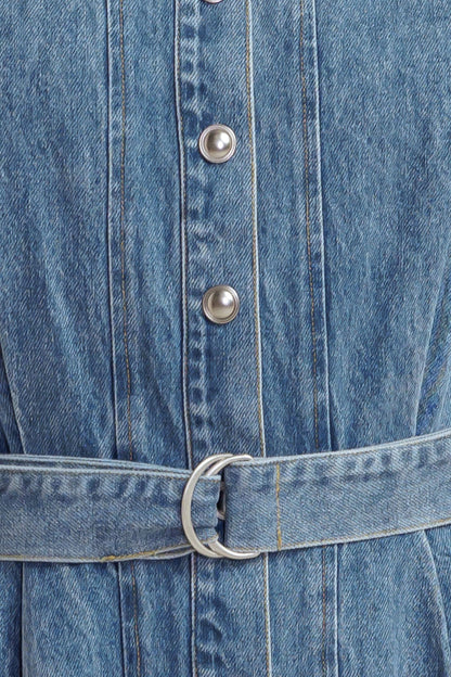 MIDNIGHT RODEO BELTED DENIM MIDI DRESS