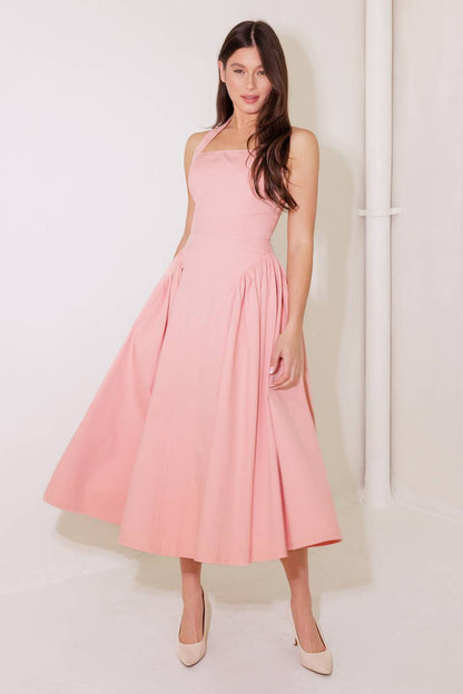 CAUGHT IN THE RAIN HALTER MIDI DRESS SOFT PINK FINAL