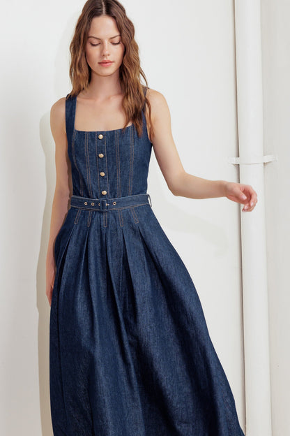 MOONLIGHT SERENADE CLASSIC DENIM MIDI DRESS