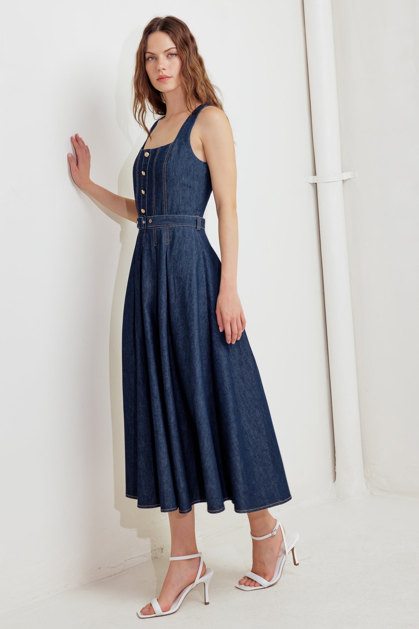 MOONLIGHT SERENADE CLASSIC DENIM MIDI DRESS