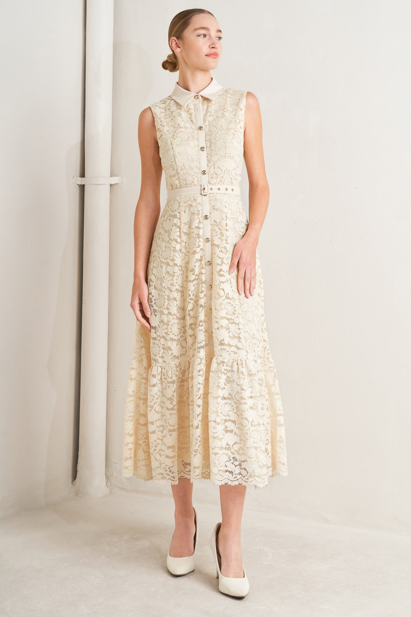 PURELY ROMANTIC LACE MIDI DRESS