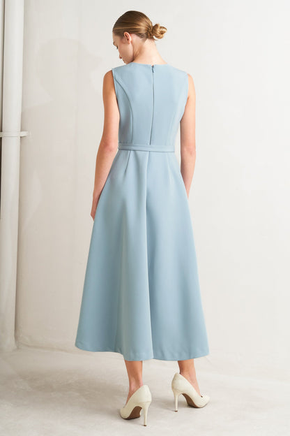 SOFTLY SPOKEN BLUE PINTUCK MIDI DRESS