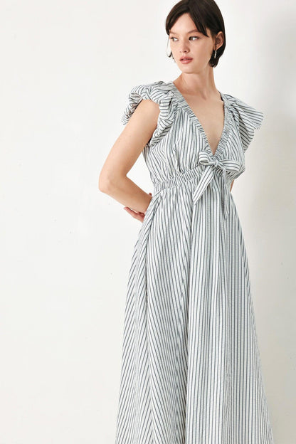 WHISPER STRIPE EMPIRE WAIST MIDI DRESS