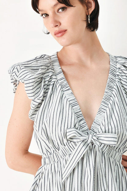 WHISPER STRIPE EMPIRE WAIST MIDI DRESS