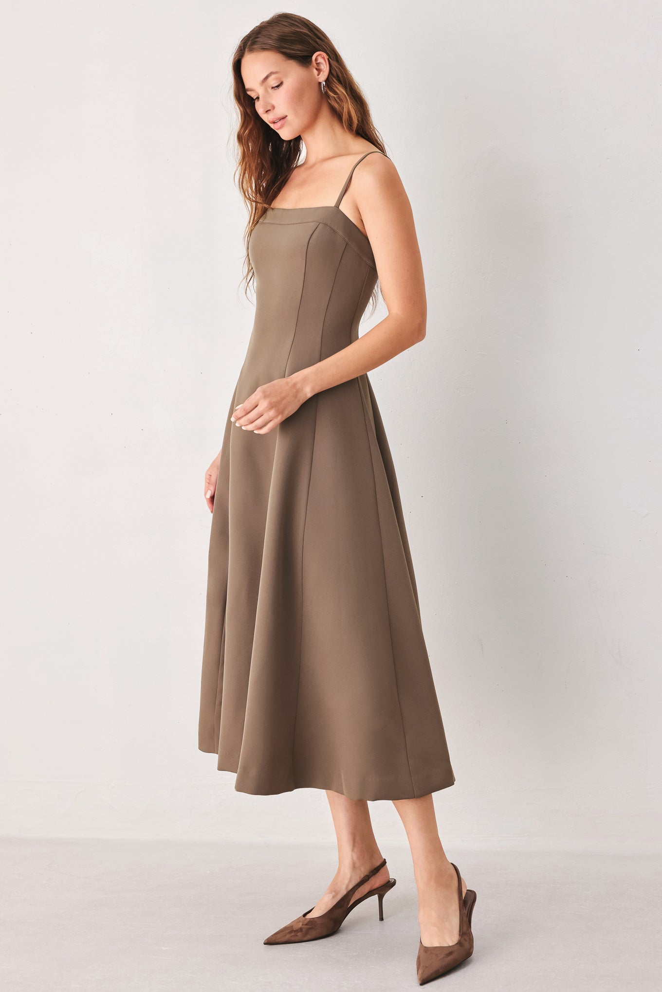 COFFEE BEAN SWING MOCHA MIDI DRESS
