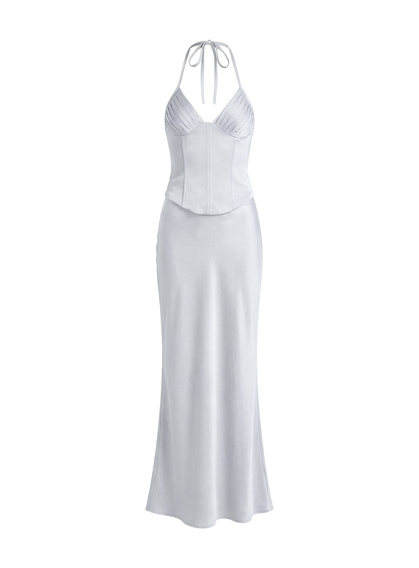 Devotedness Satin Corset Maxi Dress Silver
