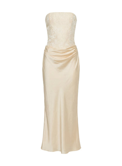 Jenevieve Strapless Drape Maxi Dress Lemon