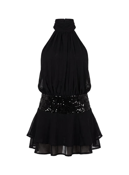 Zenayda Drop Waist Sequin Mini Dress Black