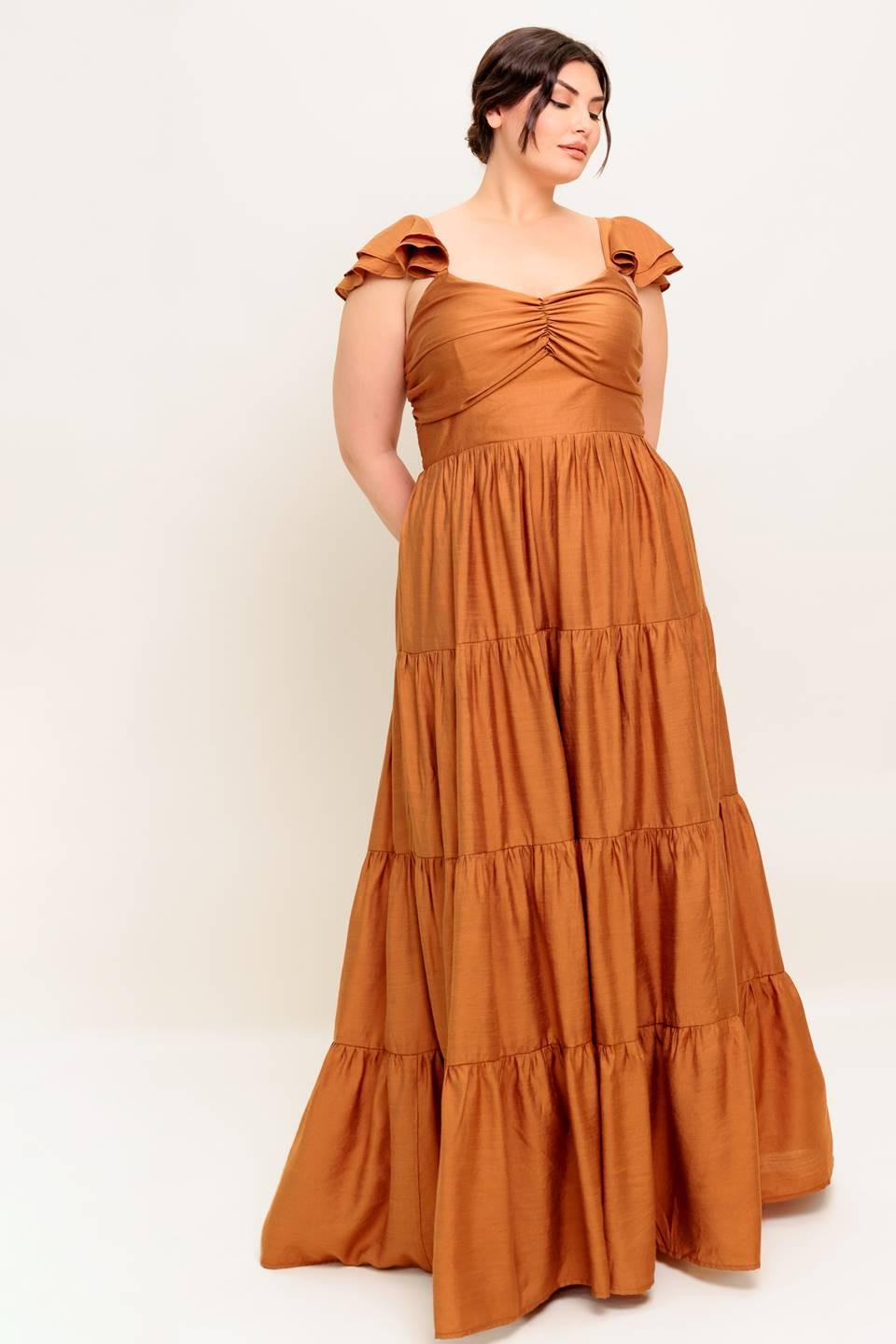 SUMMER EVERMORE RUST FLUTTER SLEEVE MAXI DRESS