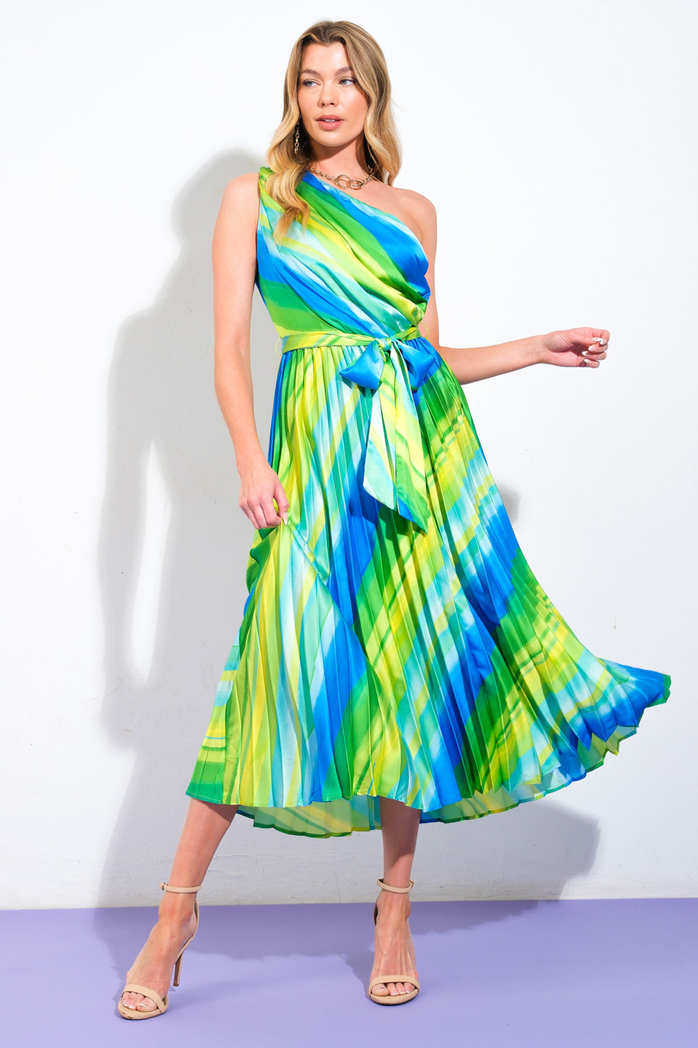 EXUBERANT ELEGANCE ONE SHOULDER MIDI DRESS