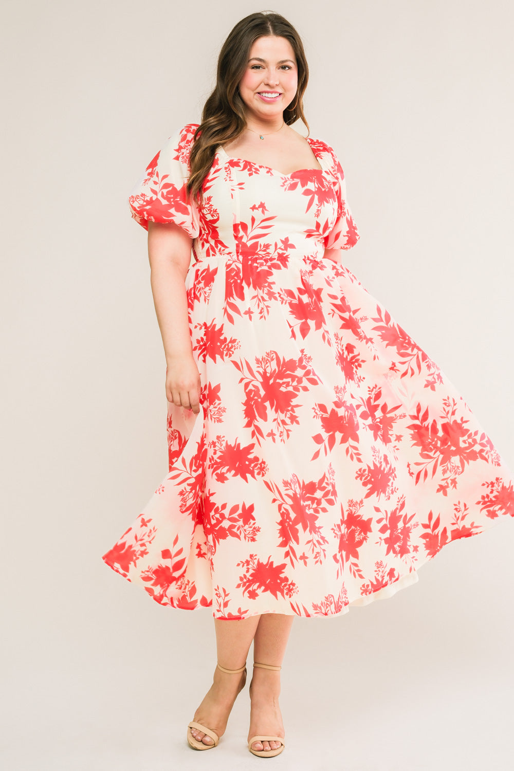 COTTAGE GARDEN PUFF SLEEVE MIDI DRESS RED