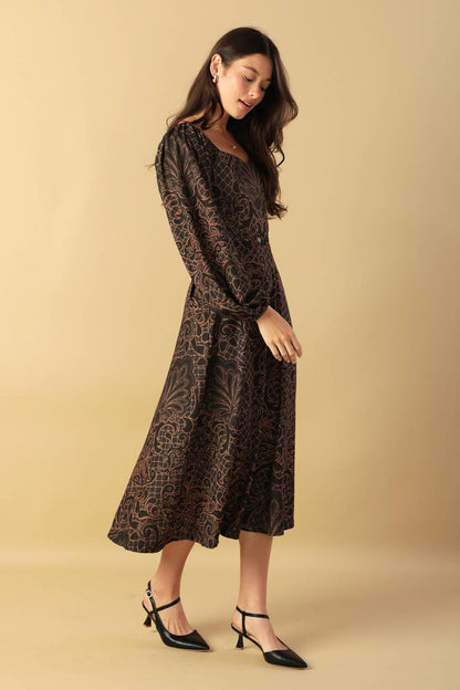RUSTIC ALLURE BROWN MIDI DRESS