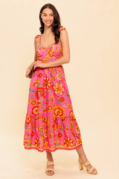 GARDEN GATHERING BUSTIER MIDI DRESS PINK MULTI