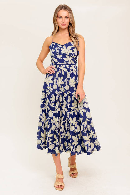 PETALS IN THE WIND MIDI DRESS NAVY