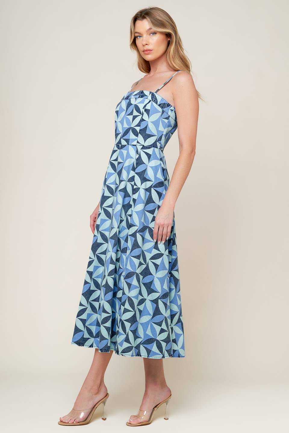 GWENNY GEOMETRIC BLUE DENIM MIDI DRESS FINAL