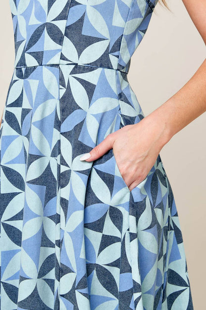 GWENNY GEOMETRIC BLUE DENIM MIDI DRESS FINAL