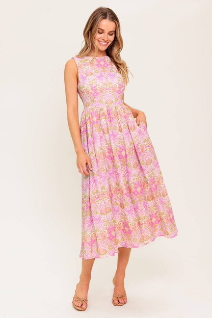 UNDER THE SUN PINK MIDI DRESS WITH POCKETS FINAL
