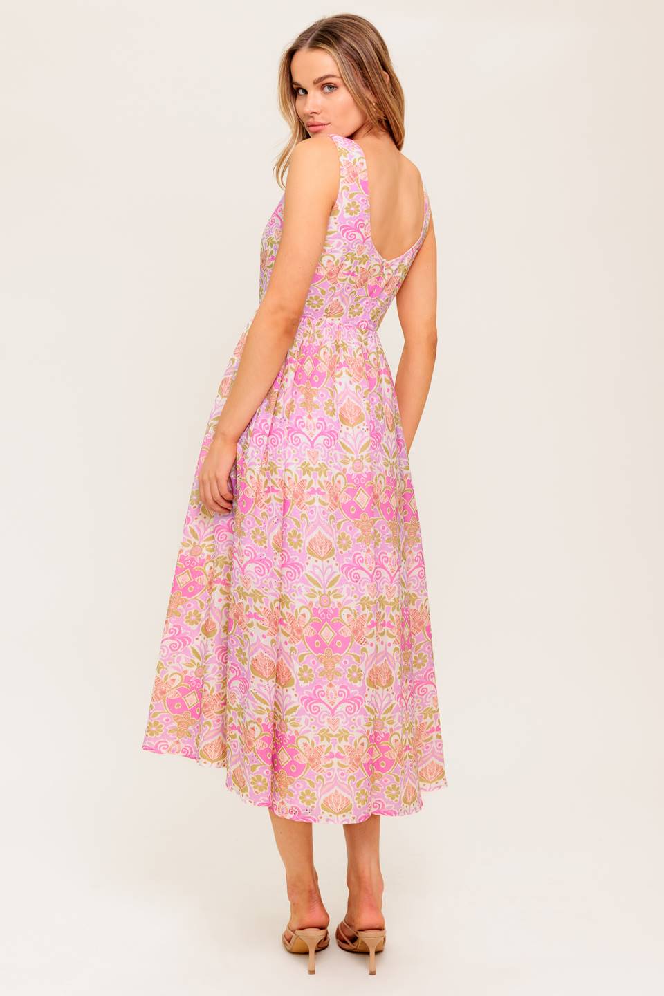 UNDER THE SUN PINK MIDI DRESS WITH POCKETS FINAL