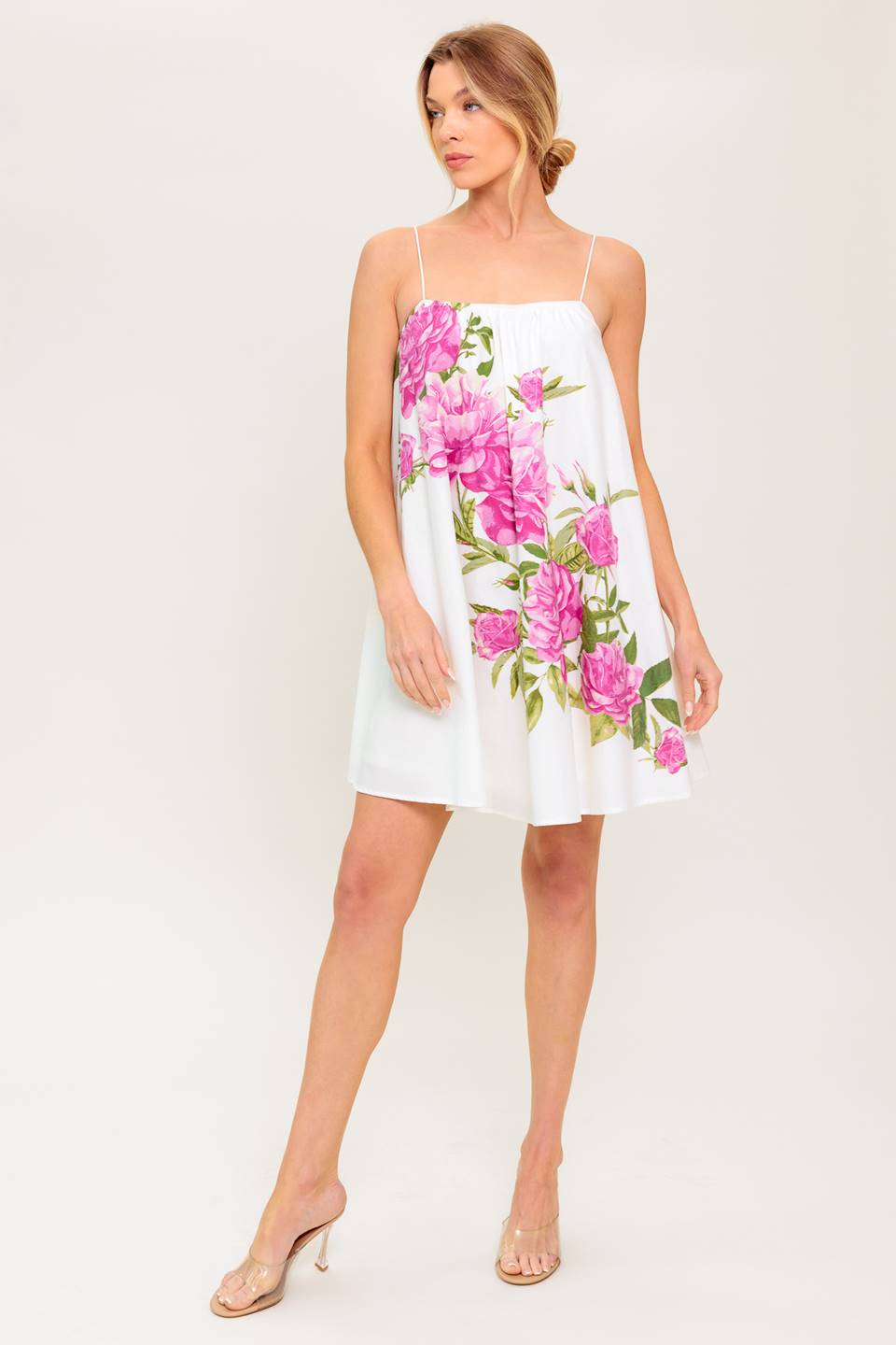 GARDEN WHISPERS PINK FLORAL SWING DRESS