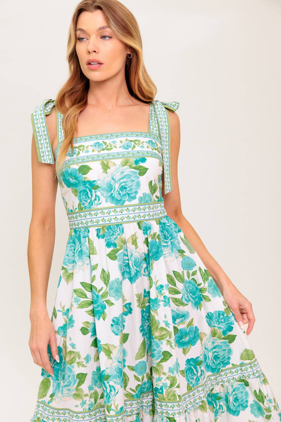 SEASIDE ESCAPES FLORAL MIDI DRESS GREEN FINAL