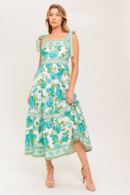 SEASIDE ESCAPES FLORAL MIDI DRESS GREEN FINAL
