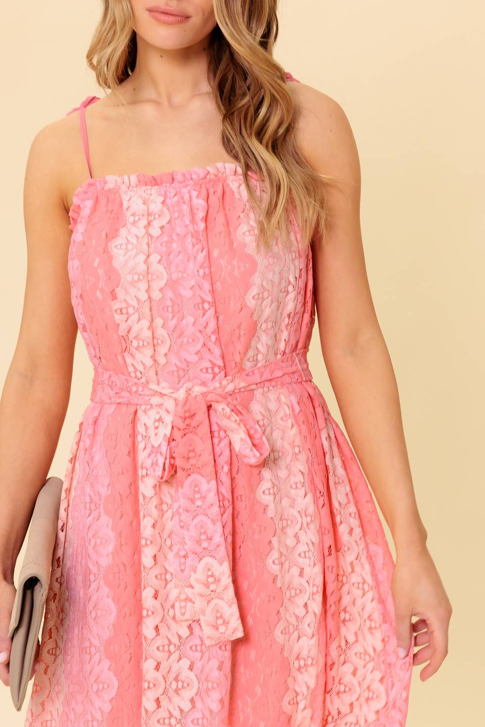 TAILOR MADE LACE MIDI DRESS PEACH
