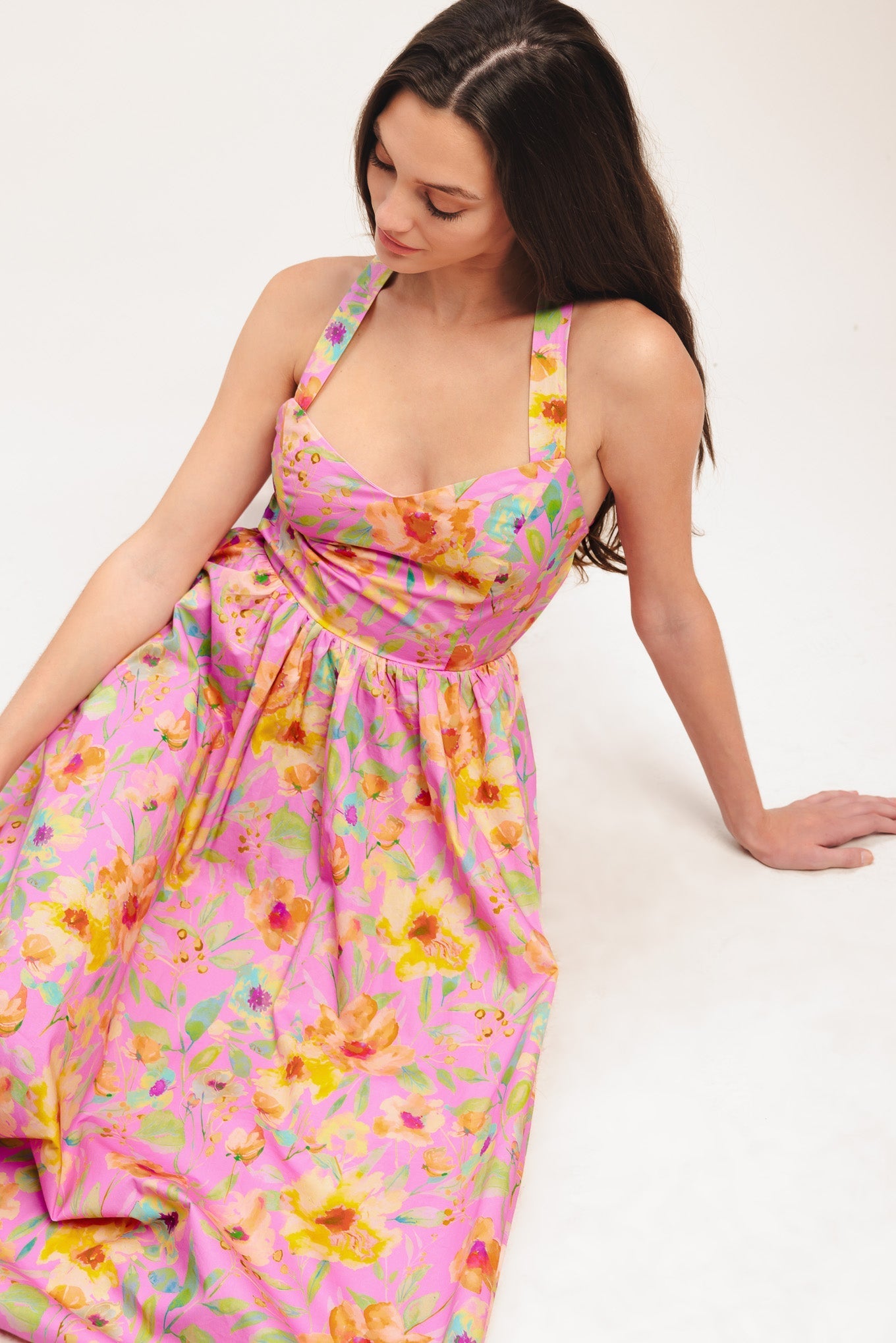 ROSY DAYDREAM PINK FLORAL MIDI DRESS