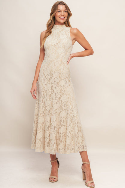 ELEGANT FLORAL STRETCH LACE MIDI DRESS