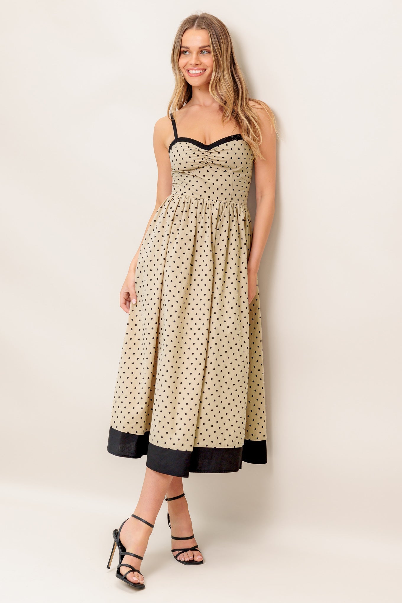 POLKA DOT PASSION MAXI DRESS TAUPE