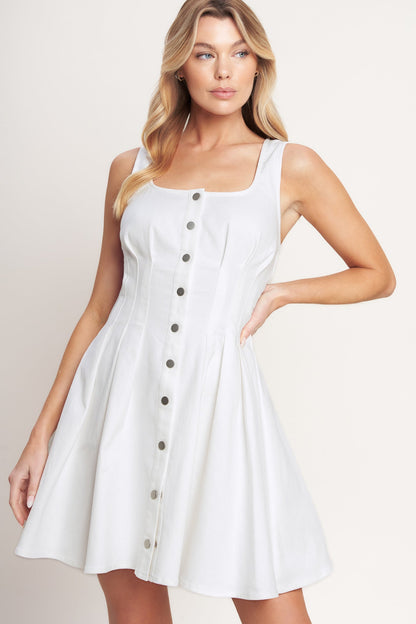 SUMMER PROMISE U-NECK WHITE DENIM MINI DRESS
