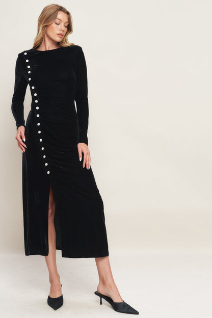 URBAN EMPRESS BLACK VELVET MIDI DRESS