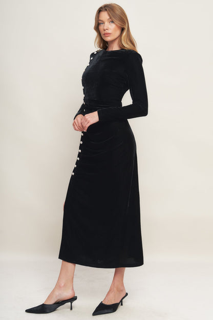 URBAN EMPRESS BLACK VELVET MIDI DRESS