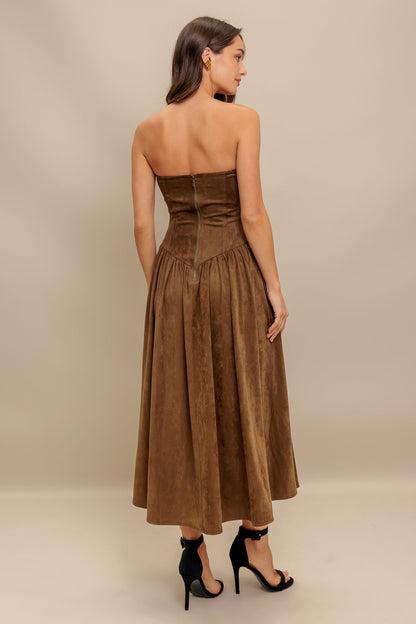 WILD ESPRESSO BROWN FAUX SUEDE MIDI DRESS